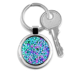 Blue And Hot Pink Succulent Sedum Flowers Detail Key Chains (round)  by myrubiogarden