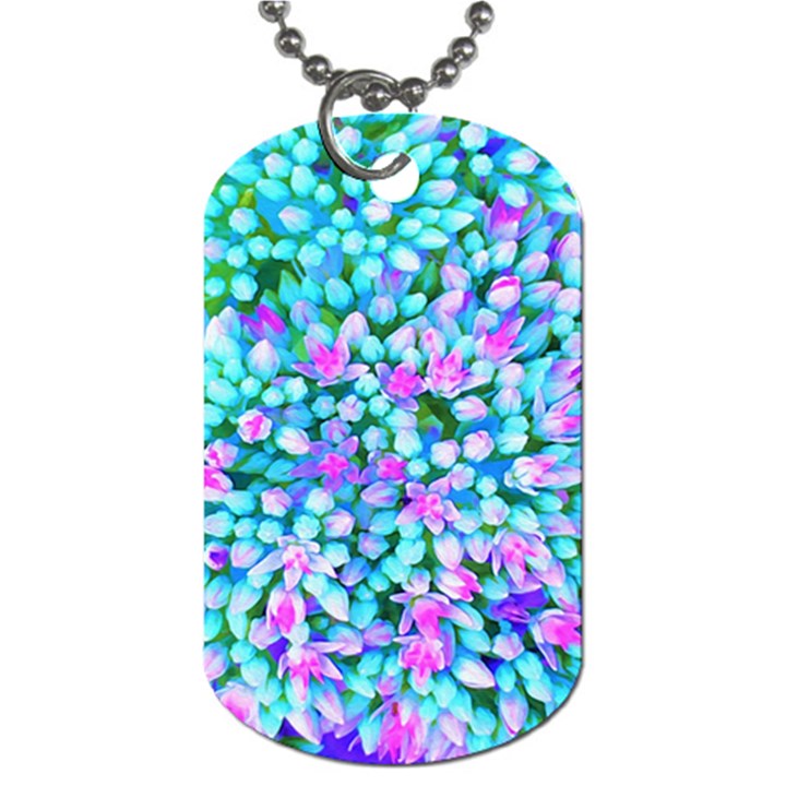 Blue And Hot Pink Succulent Sedum Flowers Detail Dog Tag (One Side)