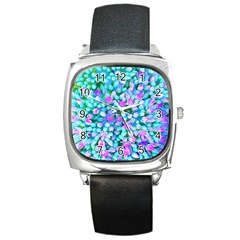 Blue And Hot Pink Succulent Sedum Flowers Detail Square Metal Watch by myrubiogarden