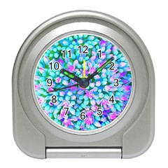 Blue And Hot Pink Succulent Sedum Flowers Detail Travel Alarm Clock by myrubiogarden