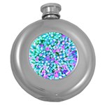 Blue And Hot Pink Succulent Sedum Flowers Detail Round Hip Flask (5 oz) Front