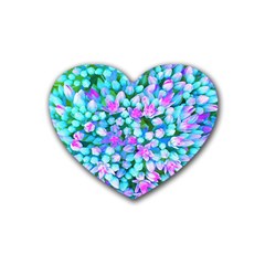 Blue And Hot Pink Succulent Sedum Flowers Detail Heart Coaster (4 Pack)  by myrubiogarden