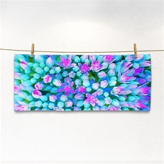 Blue And Hot Pink Succulent Sedum Flowers Detail Hand Towel by myrubiogarden