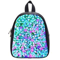 Blue And Hot Pink Succulent Sedum Flowers Detail School Bag (small) by myrubiogarden