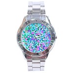 Blue And Hot Pink Succulent Sedum Flowers Detail Stainless Steel Analogue Watch Front