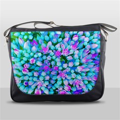 Blue And Hot Pink Succulent Sedum Flowers Detail Messenger Bag