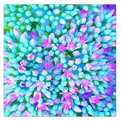 Blue And Hot Pink Succulent Sedum Flowers Detail Large Satin Scarf (square) by myrubiogarden