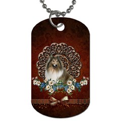 Cute Collie With Flowers On Vintage Background Dog Tag (two Sides)