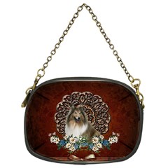 Cute Collie With Flowers On Vintage Background Chain Purse (one Side) by FantasyWorld7