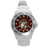 Cute Collie With Flowers On Vintage Background Round Plastic Sport Watch (L) Front