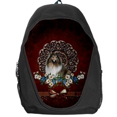 Cute Collie With Flowers On Vintage Background Backpack Bag by FantasyWorld7