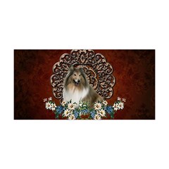 Cute Collie With Flowers On Vintage Background Yoga Headband by FantasyWorld7