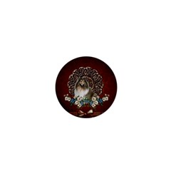 Cute Collie With Flowers On Vintage Background 1  Mini Buttons by FantasyWorld7