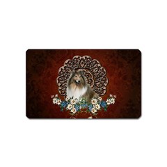 Cute Collie With Flowers On Vintage Background Magnet (name Card) by FantasyWorld7