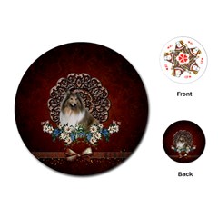 Cute Collie With Flowers On Vintage Background Playing Cards (round) by FantasyWorld7