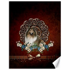 Cute Collie With Flowers On Vintage Background Canvas 18  X 24  by FantasyWorld7