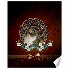 Cute Collie With Flowers On Vintage Background Canvas 11  X 14  by FantasyWorld7