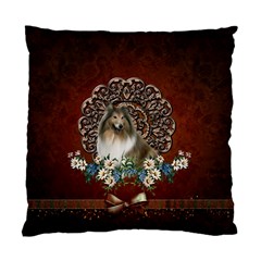 Cute Collie With Flowers On Vintage Background Standard Cushion Case (one Side) by FantasyWorld7