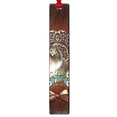 Cute Collie With Flowers On Vintage Background Large Book Marks by FantasyWorld7