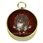 Cute Collie With Flowers On Vintage Background Gold Compasses