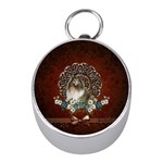 Cute Collie With Flowers On Vintage Background Mini Silver Compasses