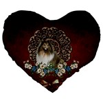 Cute Collie With Flowers On Vintage Background Large 19  Premium Flano Heart Shape Cushions