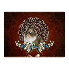 Cute Collie With Flowers On Vintage Background Double Sided Flano Blanket (mini)  by FantasyWorld7