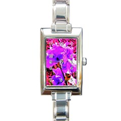 Abstract Ultra Violet Purple Iris On Red And Pink Rectangle Italian Charm Watch