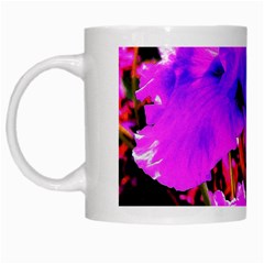 Abstract Ultra Violet Purple Iris On Red And Pink White Mugs by myrubiogarden