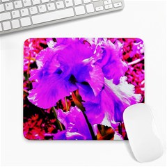 Abstract Ultra Violet Purple Iris On Red And Pink Large Mousepads by myrubiogarden