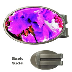 Abstract Ultra Violet Purple Iris On Red And Pink Money Clips (oval)  by myrubiogarden