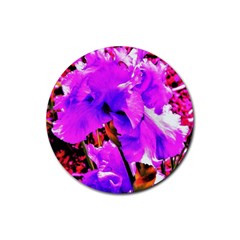 Abstract Ultra Violet Purple Iris On Red And Pink Rubber Coaster (round)  by myrubiogarden