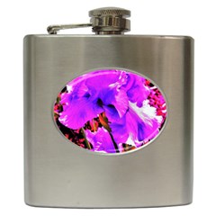 Abstract Ultra Violet Purple Iris On Red And Pink Hip Flask (6 Oz) by myrubiogarden