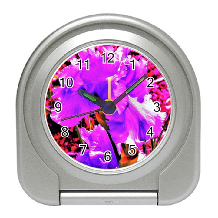 Abstract Ultra Violet Purple Iris On Red And Pink Travel Alarm Clock