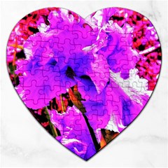 Abstract Ultra Violet Purple Iris On Red And Pink Jigsaw Puzzle (Heart)