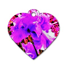 Abstract Ultra Violet Purple Iris On Red And Pink Dog Tag Heart (Two Sides)