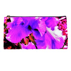 Abstract Ultra Violet Purple Iris On Red And Pink Pencil Cases by myrubiogarden