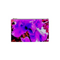 Abstract Ultra Violet Purple Iris On Red And Pink Cosmetic Bag (small) by myrubiogarden