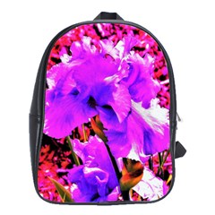 Abstract Ultra Violet Purple Iris On Red And Pink School Bag (Large)