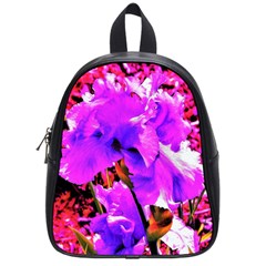 Abstract Ultra Violet Purple Iris On Red And Pink School Bag (Small)