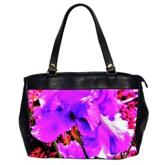 Abstract Ultra Violet Purple Iris On Red And Pink Oversize Office Handbag (2 Sides) by myrubiogarden