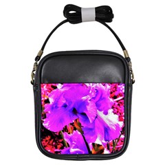 Abstract Ultra Violet Purple Iris On Red And Pink Girls Sling Bag by myrubiogarden