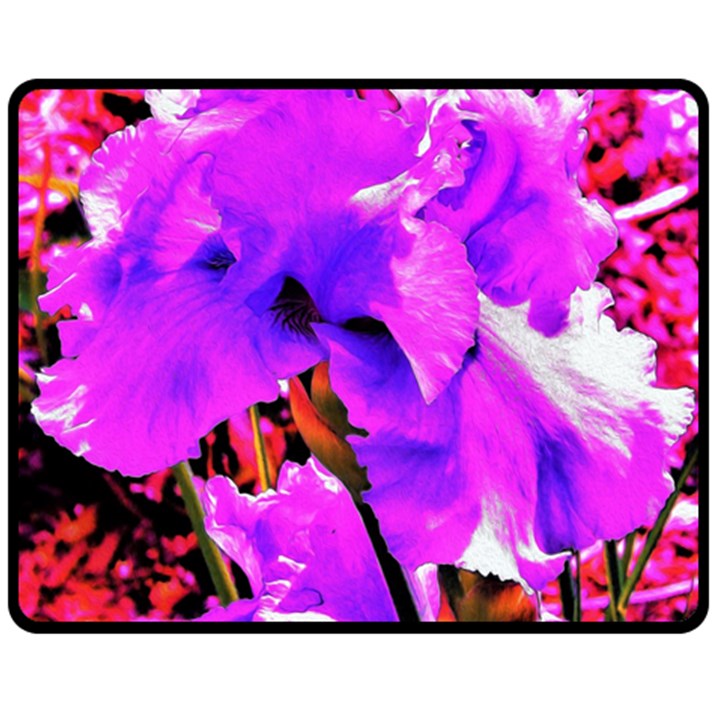 Abstract Ultra Violet Purple Iris On Red And Pink Fleece Blanket (Medium) 