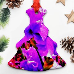 Abstract Ultra Violet Purple Iris On Red And Pink Christmas Tree Ornament (two Sides) by myrubiogarden