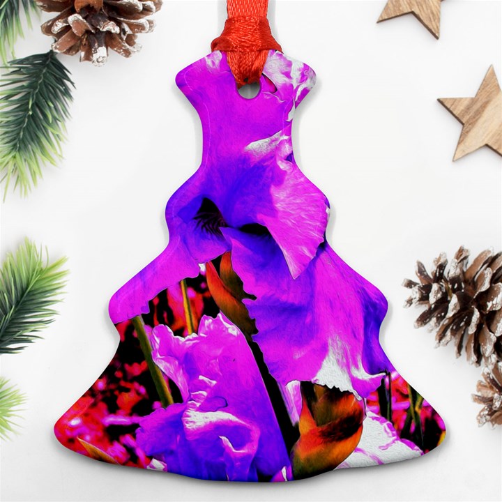 Abstract Ultra Violet Purple Iris On Red And Pink Christmas Tree Ornament (Two Sides)