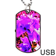 Abstract Ultra Violet Purple Iris On Red And Pink Dog Tag Usb Flash (one Side) by myrubiogarden