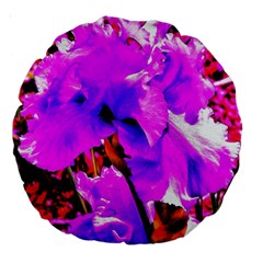 Abstract Ultra Violet Purple Iris On Red And Pink Large 18  Premium Round Cushions