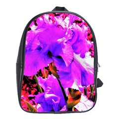 Abstract Ultra Violet Purple Iris On Red And Pink School Bag (xl) by myrubiogarden