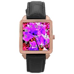 Abstract Ultra Violet Purple Iris On Red And Pink Rose Gold Leather Watch 