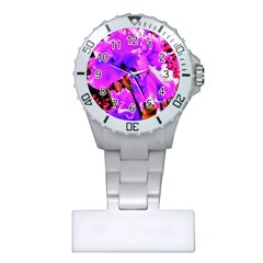 Abstract Ultra Violet Purple Iris On Red And Pink Plastic Nurses Watch by myrubiogarden